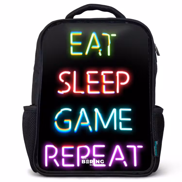 Kinderrugzak met naam - Zwart - Qoute met neon lichten — 1