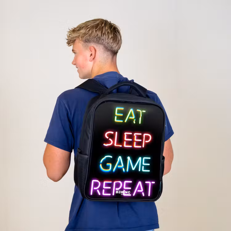 Kinderrugzak met naam - Zwart - Qoute met neon lichten — 6