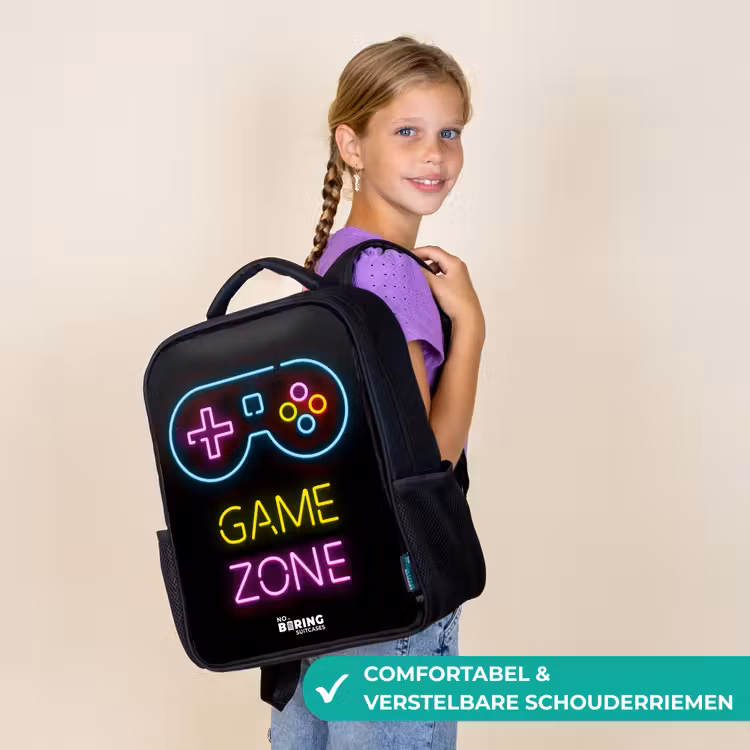Kinderrugzak met naam - Zwart - Qoute met neonkleuren — 3