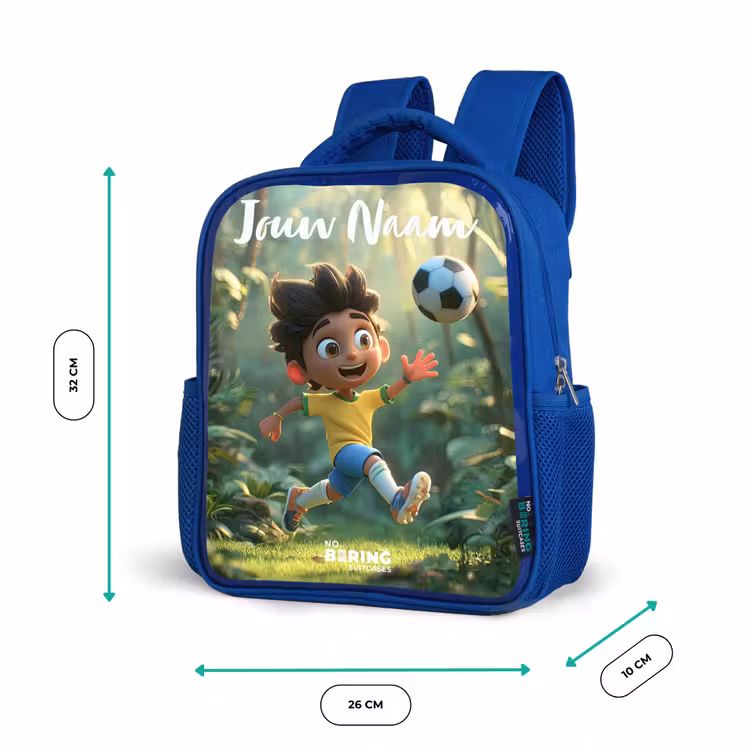 Kinderrugzak met naam - Blauw - Voetbal - Jongen - Bos β 5