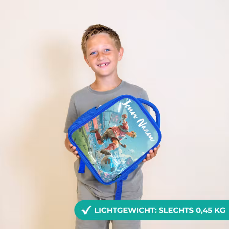 Kinderrugzak met naam - Blauw - Voetbal - Jongen - Stadion - Elektrisch — 2