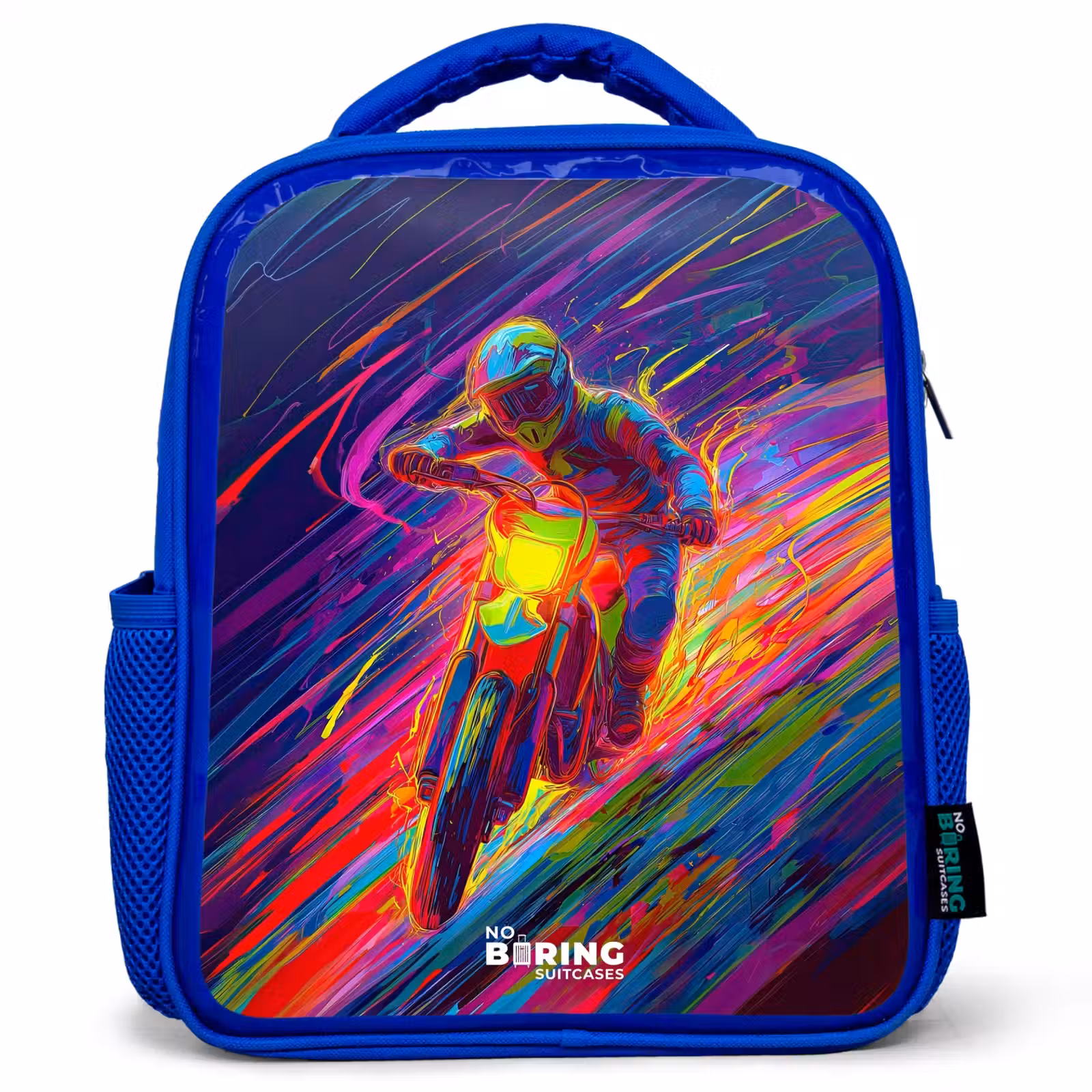 Kinderrugzak - Blauw - Crossmotor - Neonkleuren - Lijnen - Helm — 1