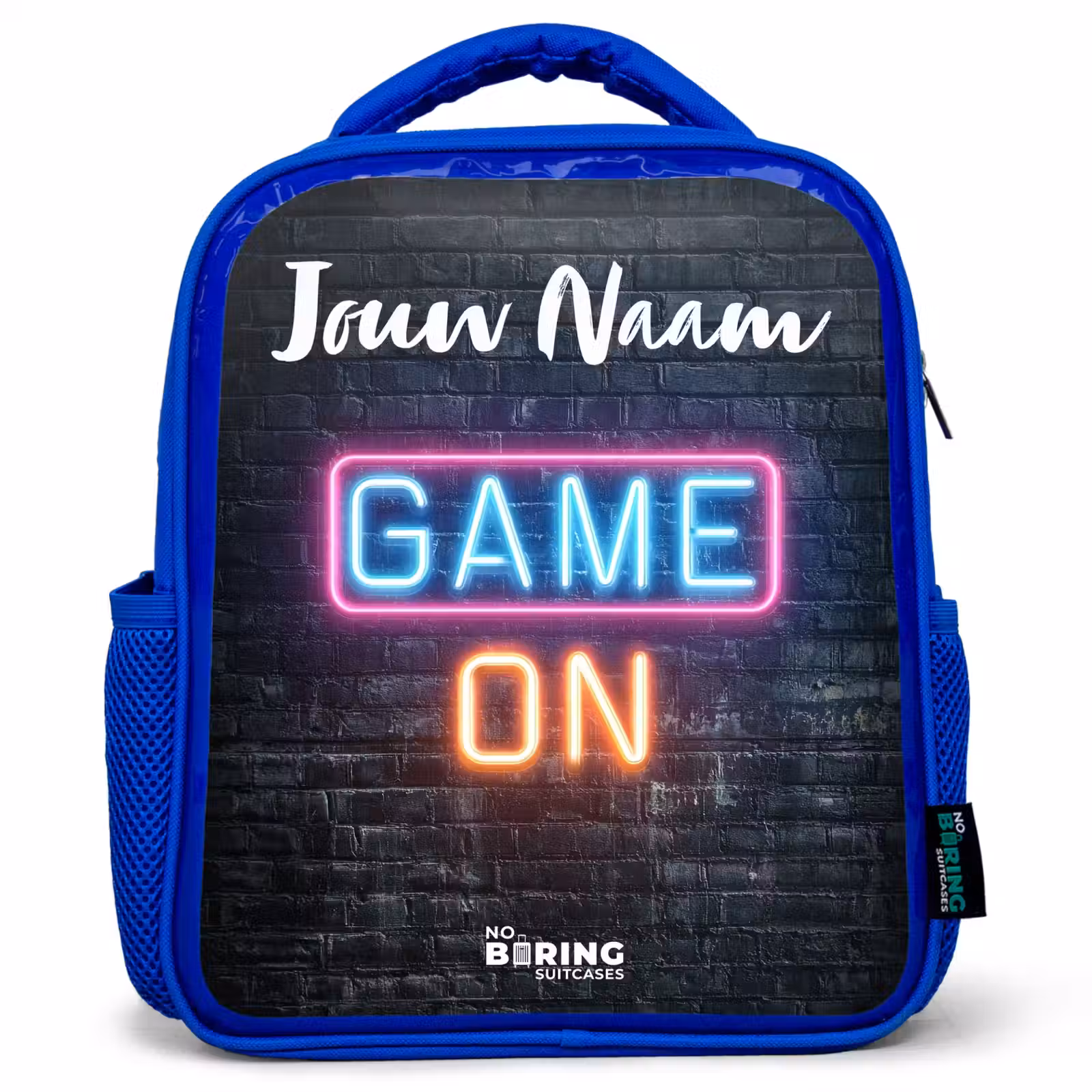 Kinderrugzak met naam - Blauw - Game - Neon - Muur — 1