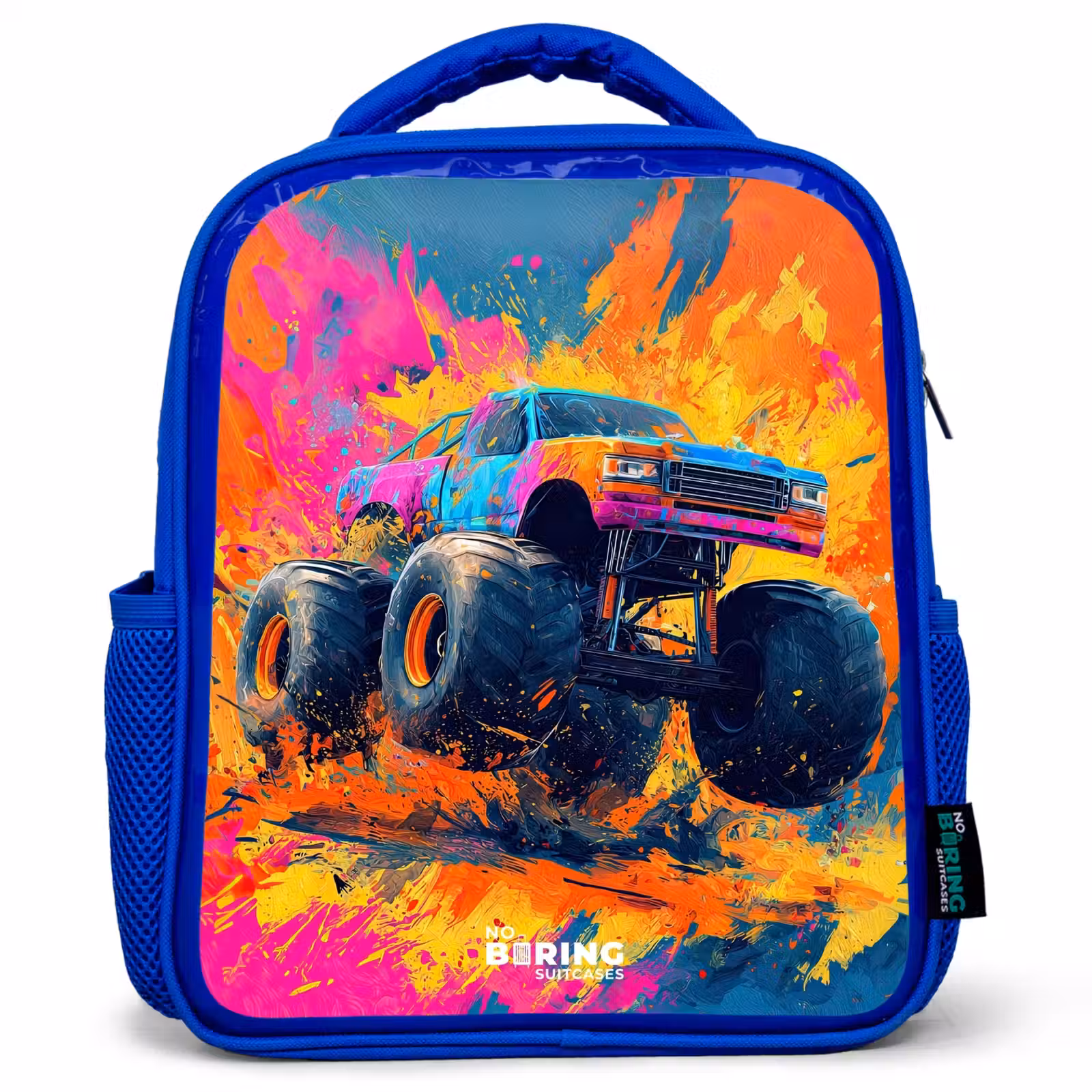 Kinderrugzak - Blauw - Monstertruck - Verfspatten - Kleurrijk - Explosie — 1