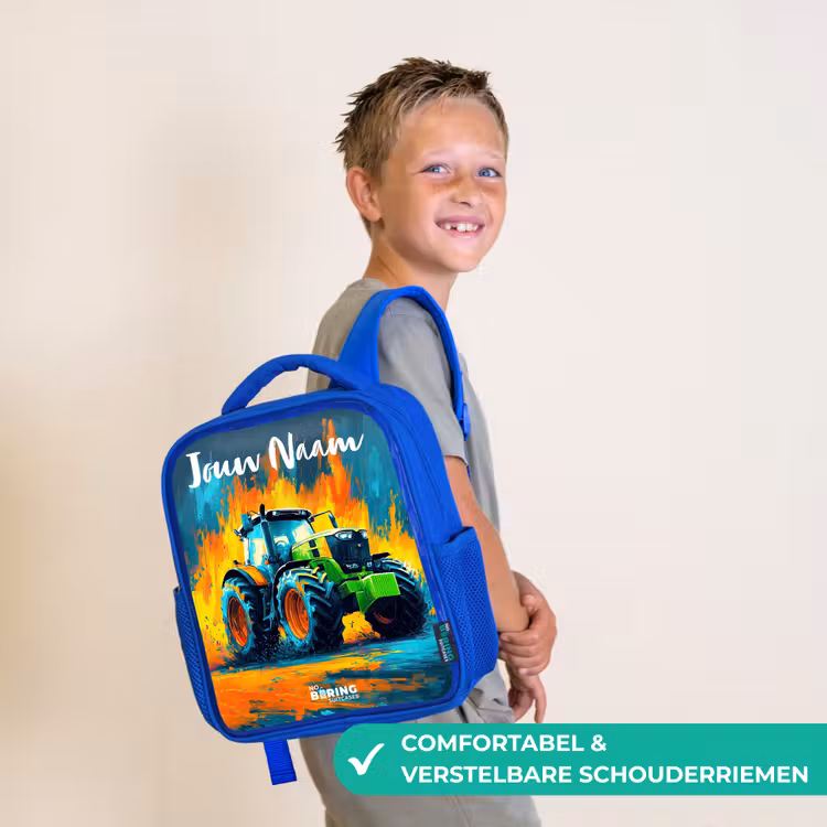 Kinderrugzak met naam - Blauw - Abstract - Tractor - Groen — 4