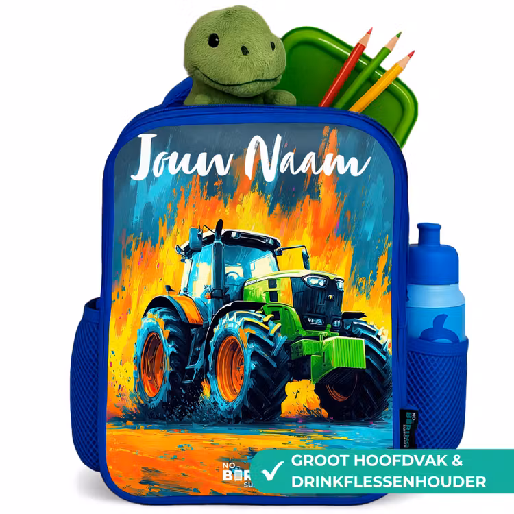 Kinderrugzak met naam - Blauw - Abstract - Tractor - Groen — 6
