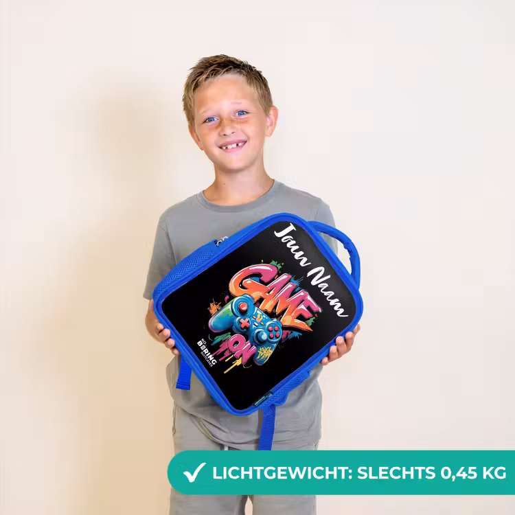 Kinderrugzak met naam - Blauw - Controller - Game - Graffiti - Tekst — 2