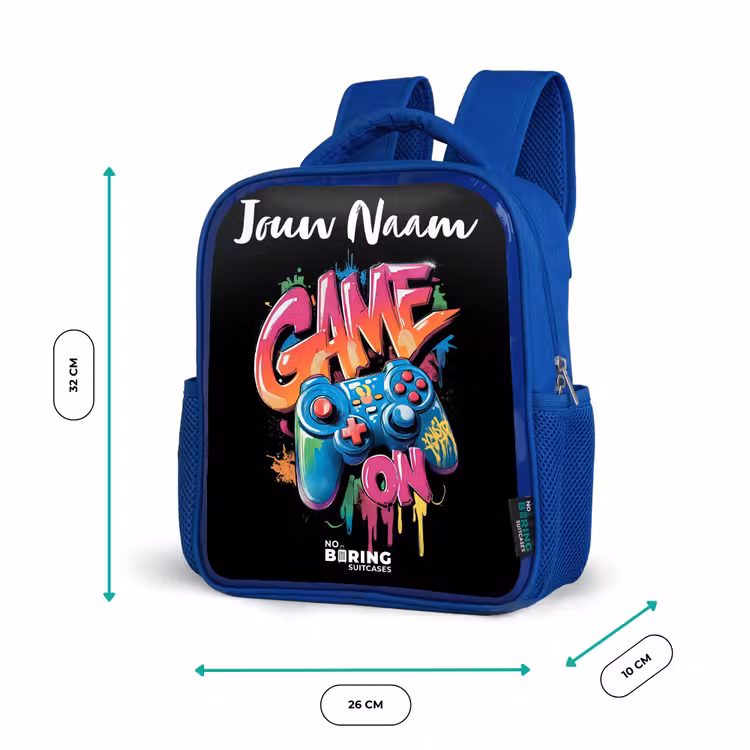 Kinderrugzak met naam - Blauw - Controller - Game - Graffiti - Tekst — 5