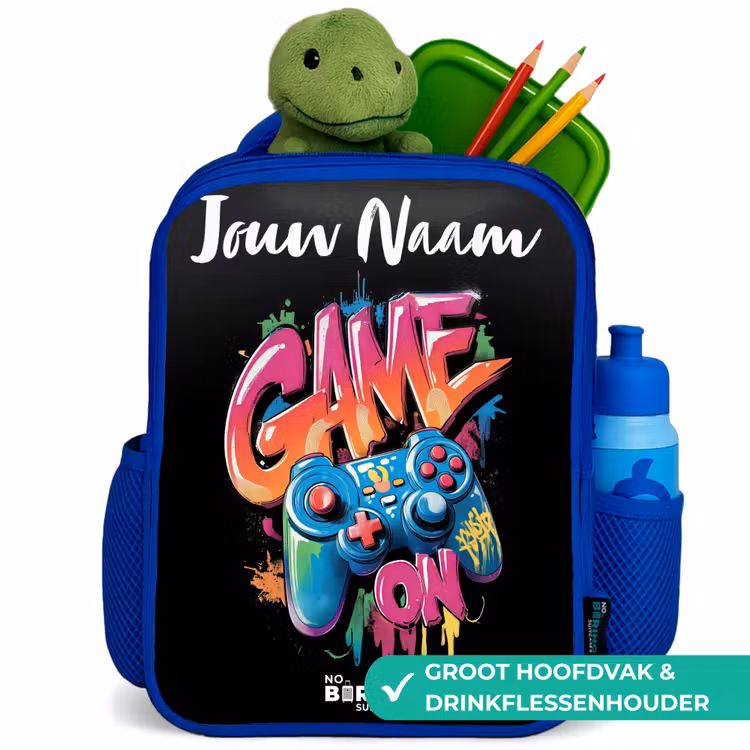 Kinderrugzak met naam - Blauw - Controller - Game - Graffiti - Tekst — 6