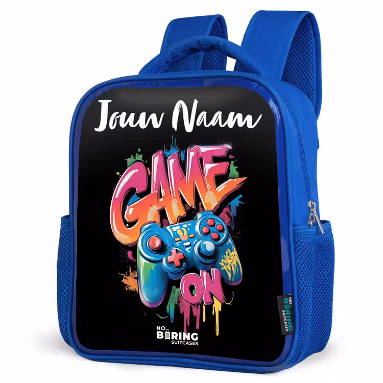 Kinderrugzak met naam - Blauw - Controller - Game - Graffiti - Tekst — 7