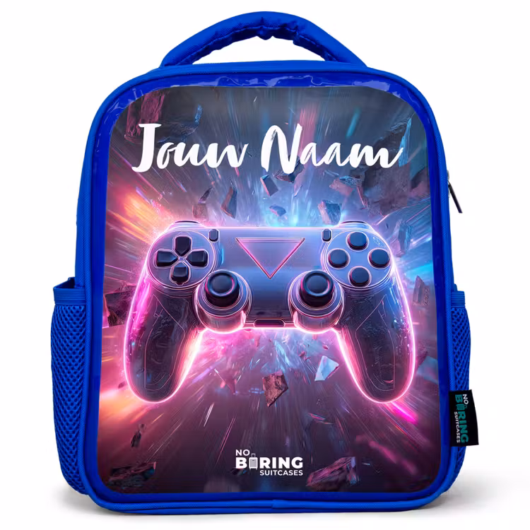 Kinderrugzak met naam - Blauw - Controller - Neon - Game β 1