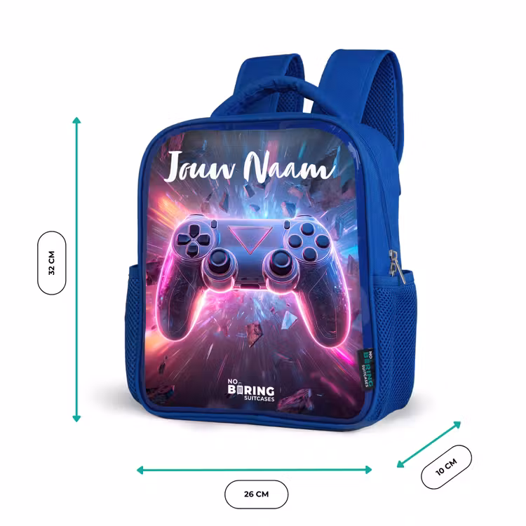 Kinderrugzak met naam - Blauw - Controller - Neon - Game β 5