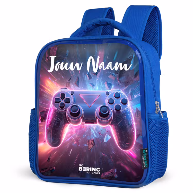 Kinderrugzak met naam - Blauw - Controller - Neon - Game β 7
