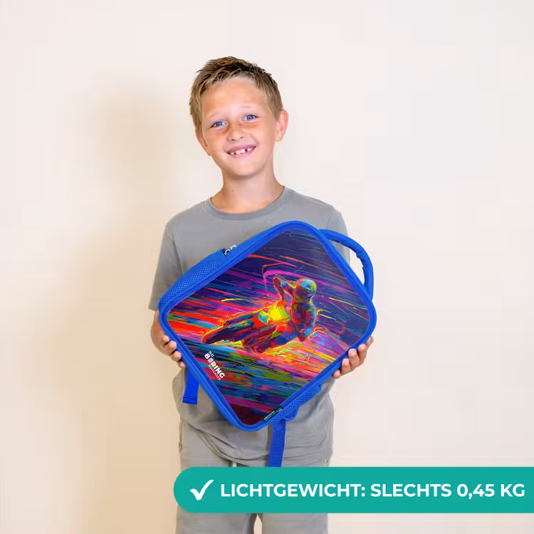 Kinderrugzak - Blauw - Crossmotor - Neonkleuren - Lijnen - Helm — 2
