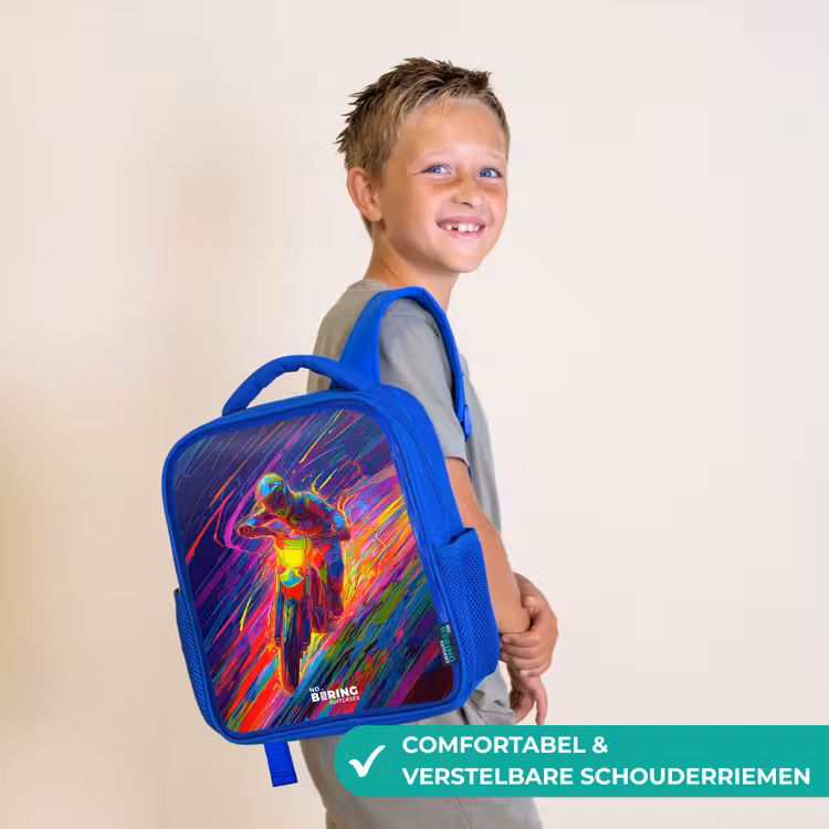 Kinderrugzak - Blauw - Crossmotor - Neonkleuren - Lijnen - Helm — 4