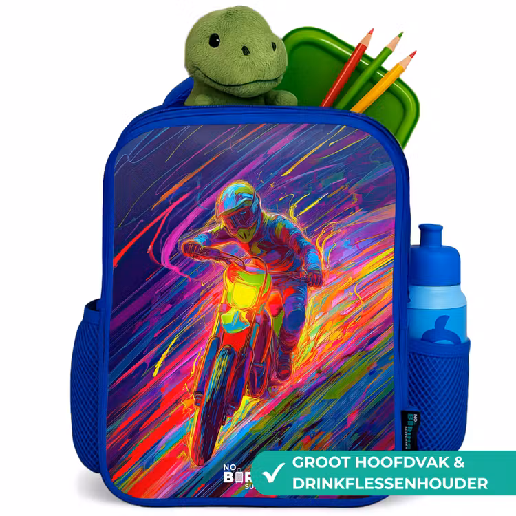 Kinderrugzak - Blauw - Crossmotor - Neonkleuren - Lijnen - Helm — 6