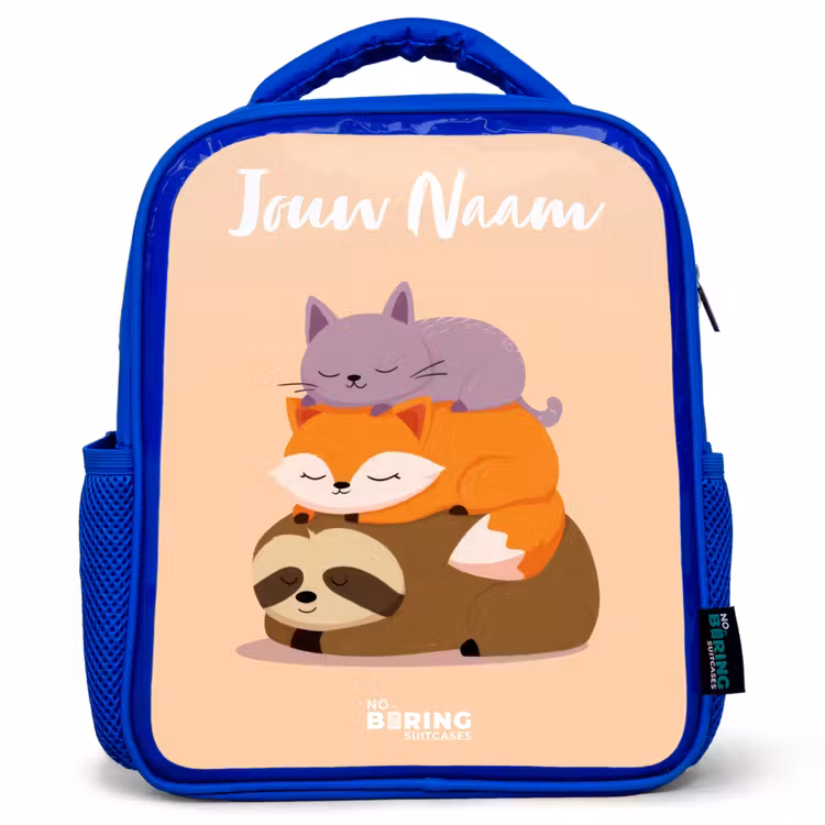 Kinderrugzak met naam - Blauw - Dieren - Slapen - Samen — 1