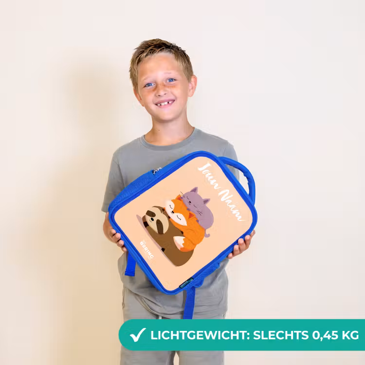 Kinderrugzak met naam - Blauw - Dieren - Slapen - Samen — 2