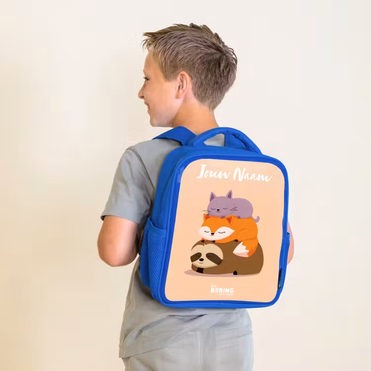 Kinderrugzak met naam - Blauw - Dieren - Slapen - Samen — 3