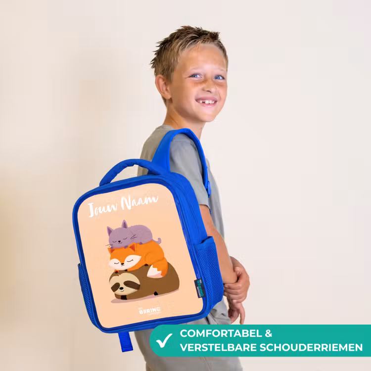 Kinderrugzak met naam - Blauw - Dieren - Slapen - Samen — 4