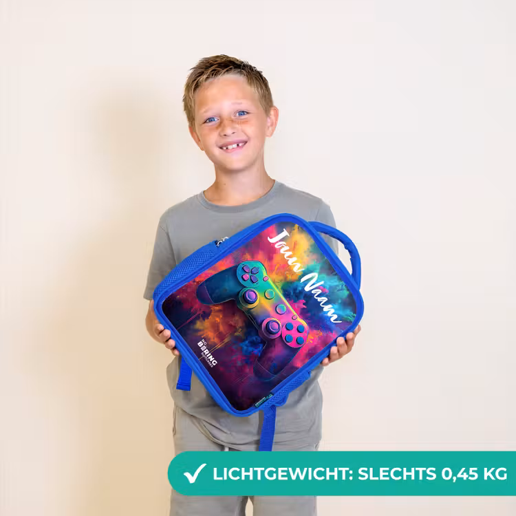 Kinderrugzak met naam - Blauw - Game - Controller - Kleurrijk - Explosie — 2
