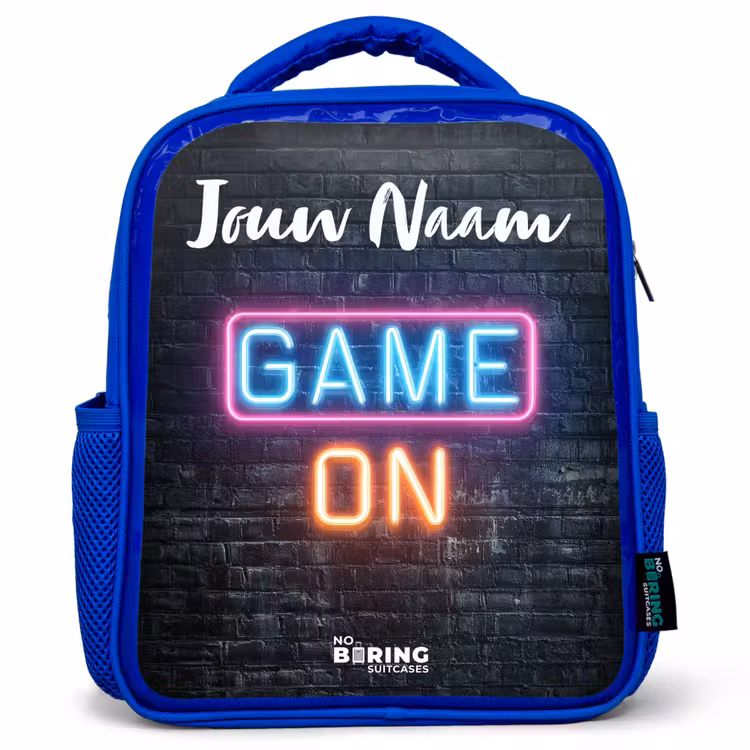 Kinderrugzak met naam - Blauw - Game - Neon - Muur — 1