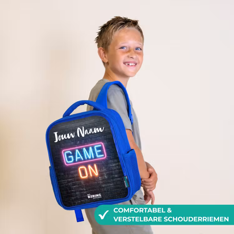 Kinderrugzak met naam - Blauw - Game - Neon - Muur — 4