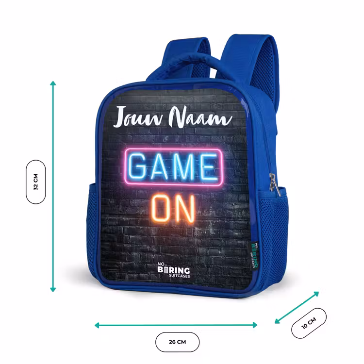 Kinderrugzak met naam - Blauw - Game - Neon - Muur — 5