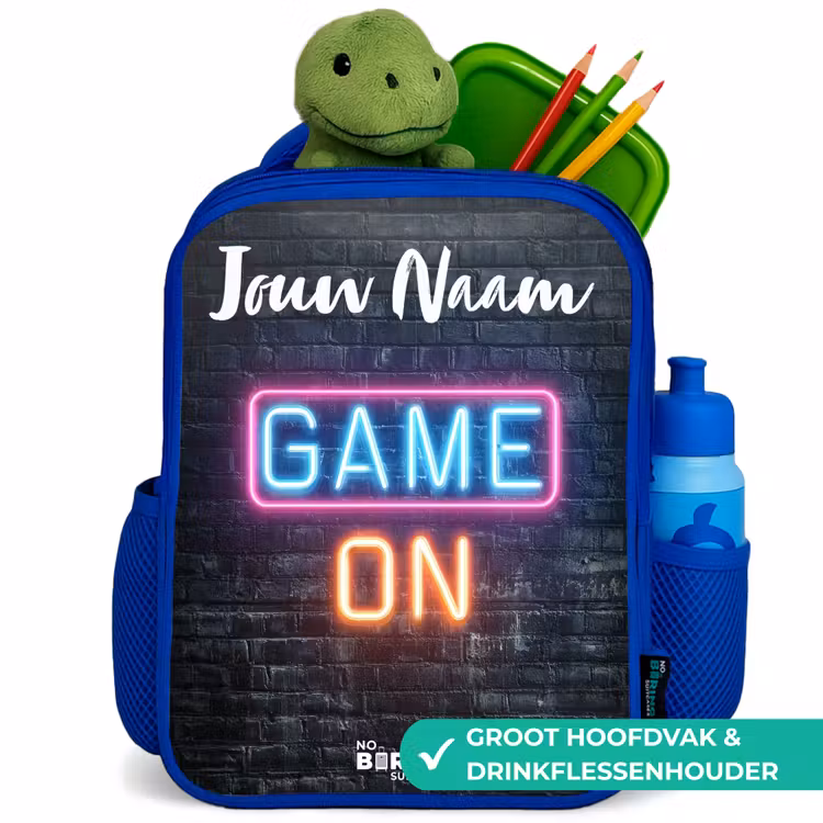 Kinderrugzak met naam - Blauw - Game - Neon - Muur — 6