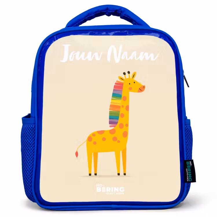 Kinderrugzak met naam - Blauw - Giraffe - Dier - Kleurrijk — 1