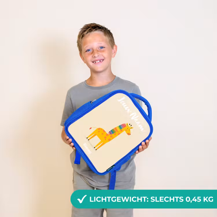 Kinderrugzak met naam - Blauw - Giraffe - Dier - Kleurrijk — 2