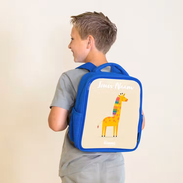 Kinderrugzak met naam - Blauw - Giraffe - Dier - Kleurrijk — 3
