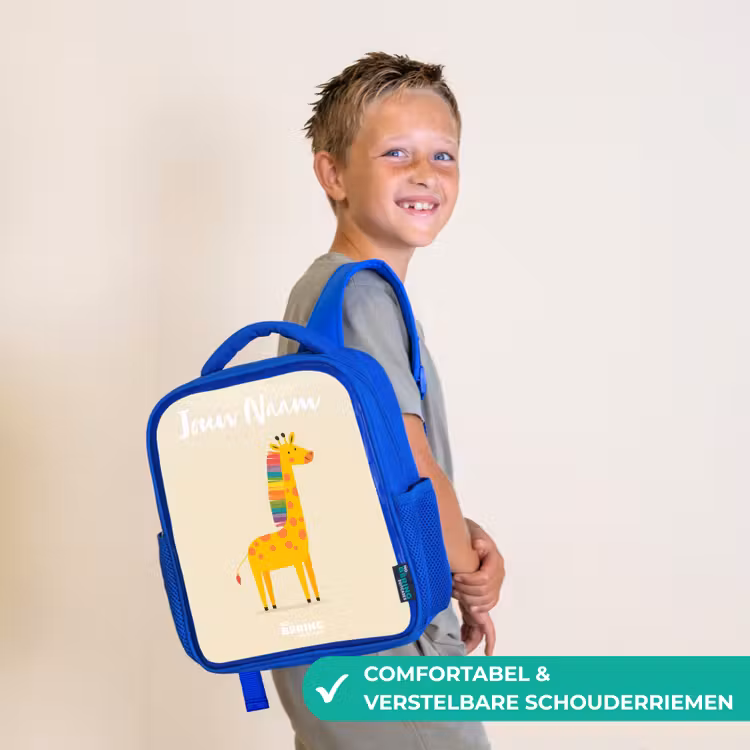 Kinderrugzak met naam - Blauw - Giraffe - Dier - Kleurrijk — 4