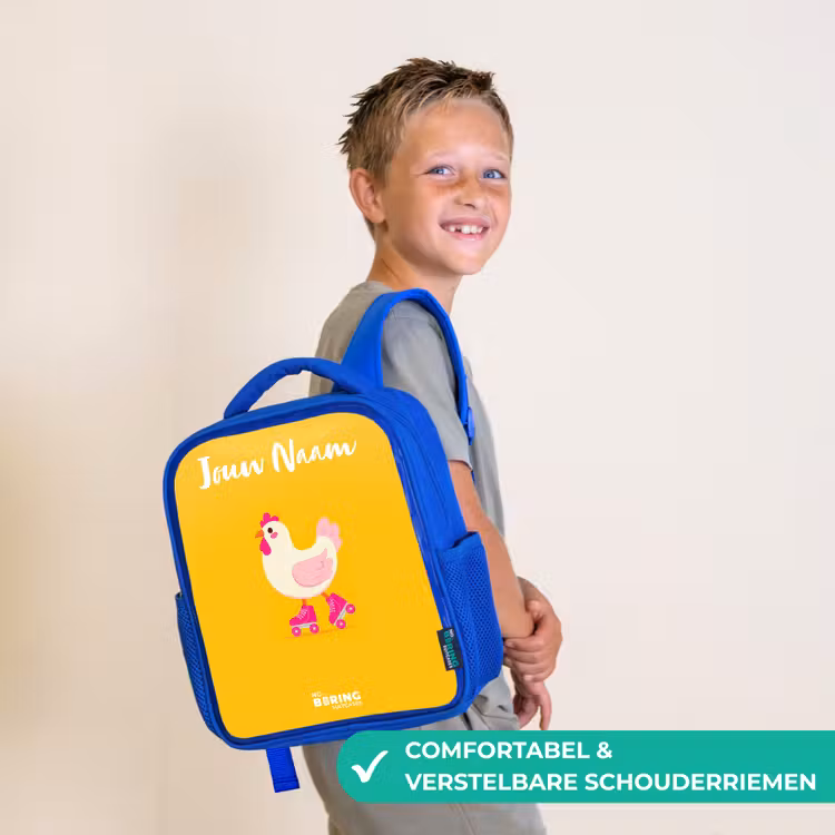 Kinderrugzak met naam - Blauw - Kip - Rolschaatsen - Geel — 4