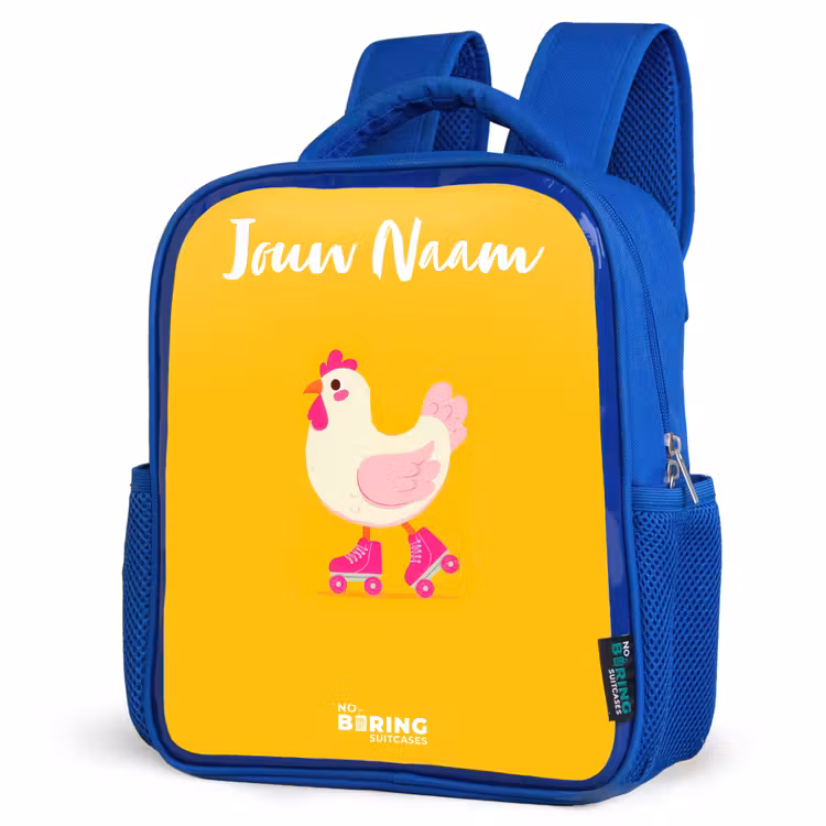 Kinderrugzak met naam - Blauw - Kip - Rolschaatsen - Geel — 7