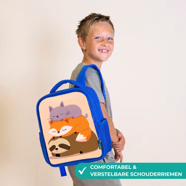 Kinderrugzak - Blauw - Luiaard - Vos - Kat - Slaperig — 4