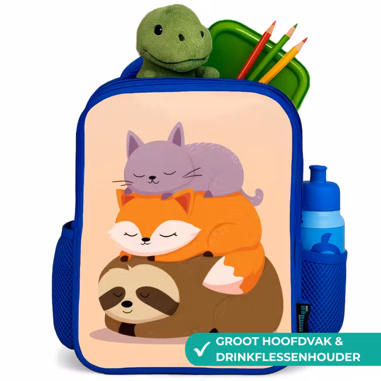 Kinderrugzak - Blauw - Luiaard - Vos - Kat - Slaperig — 6