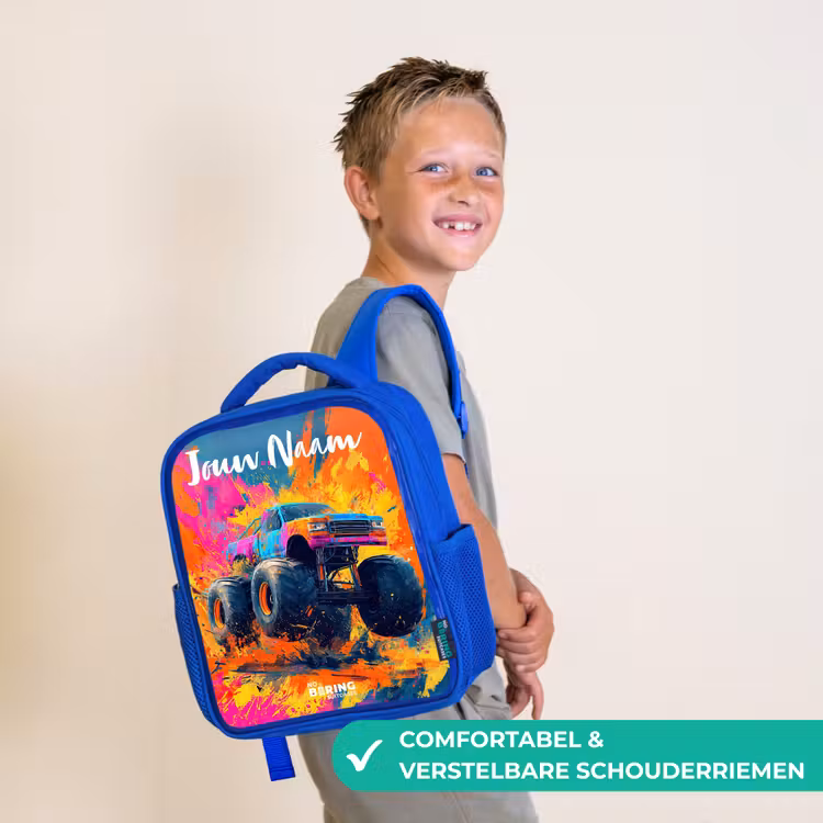 Kinderrugzak met naam - Blauw - Monstertruck - Abstract - Verfspatten - Kleurrijk — 4