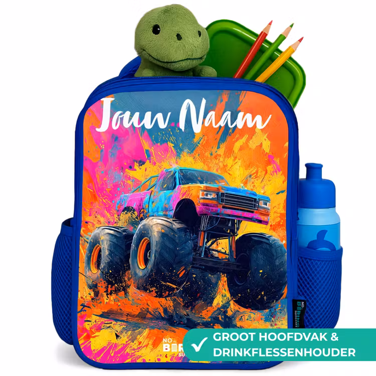 Kinderrugzak met naam - Blauw - Monstertruck - Abstract - Verfspatten - Kleurrijk — 6