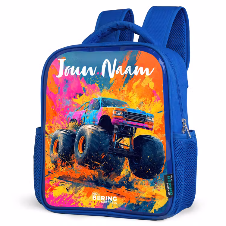 Kinderrugzak met naam - Blauw - Monstertruck - Abstract - Verfspatten - Kleurrijk — 7