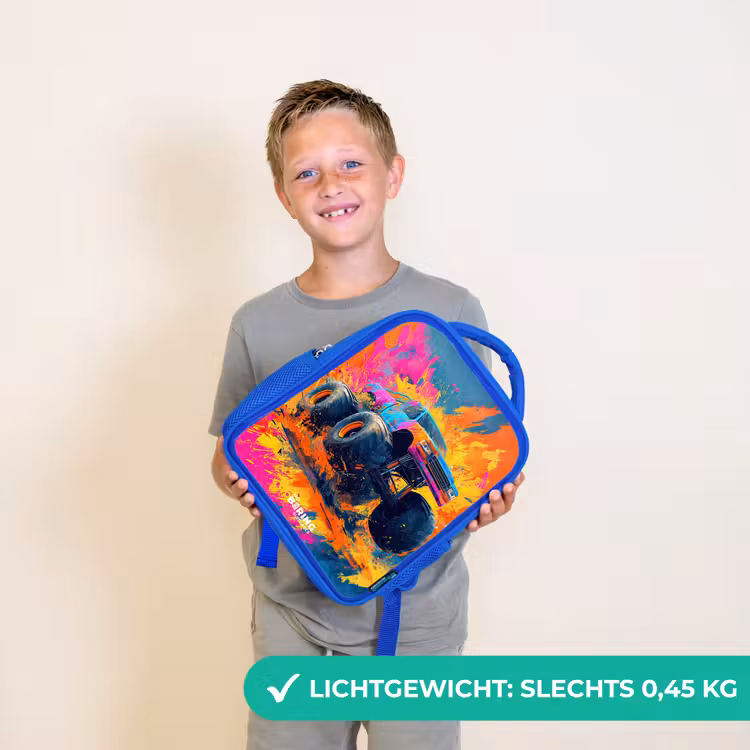 Kinderrugzak - Blauw - Monstertruck - Verfspatten - Kleurrijk - Explosie — 2