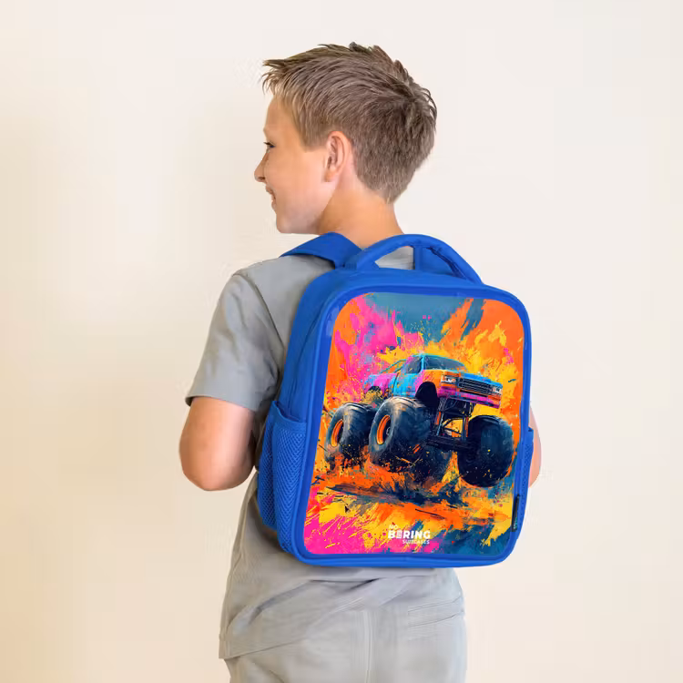 Kinderrugzak - Blauw - Monstertruck - Verfspatten - Kleurrijk - Explosie — 3