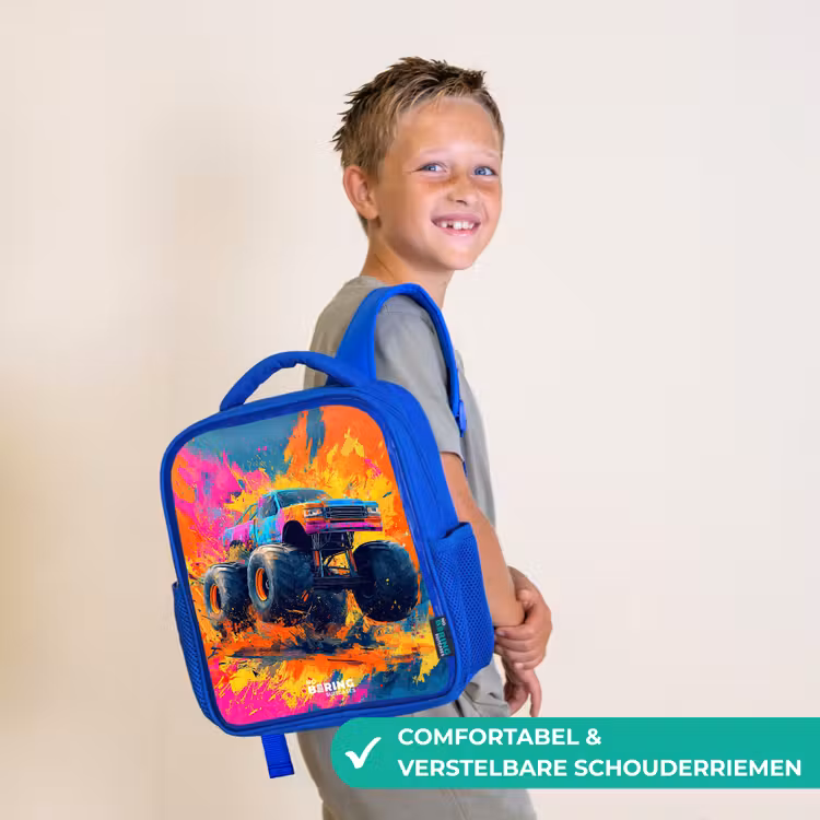 Kinderrugzak - Blauw - Monstertruck - Verfspatten - Kleurrijk - Explosie — 4