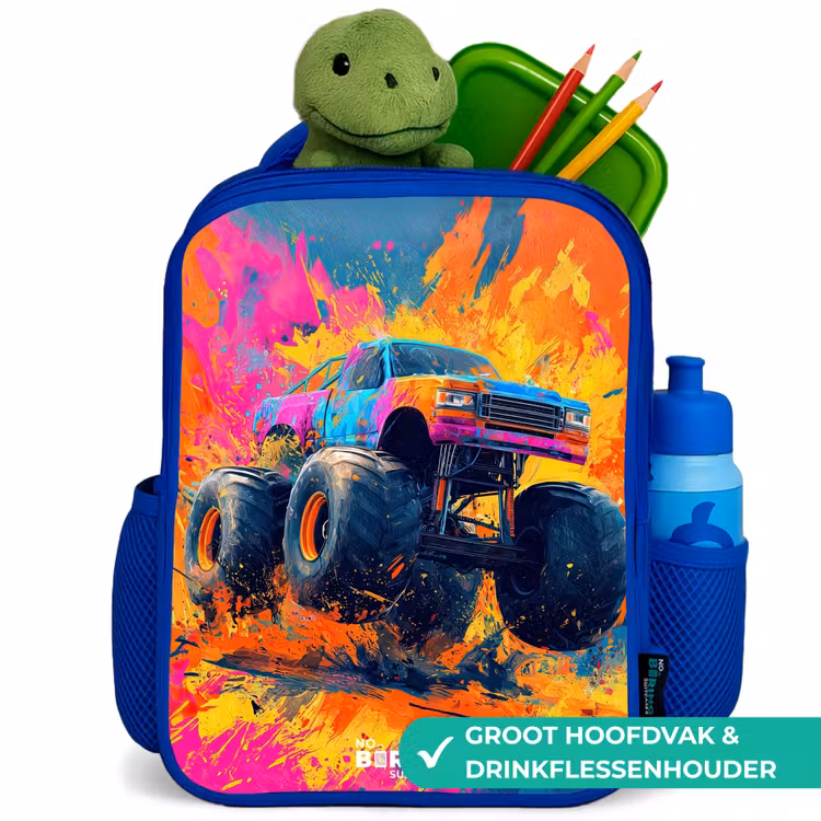 Kinderrugzak - Blauw - Monstertruck - Verfspatten - Kleurrijk - Explosie — 6