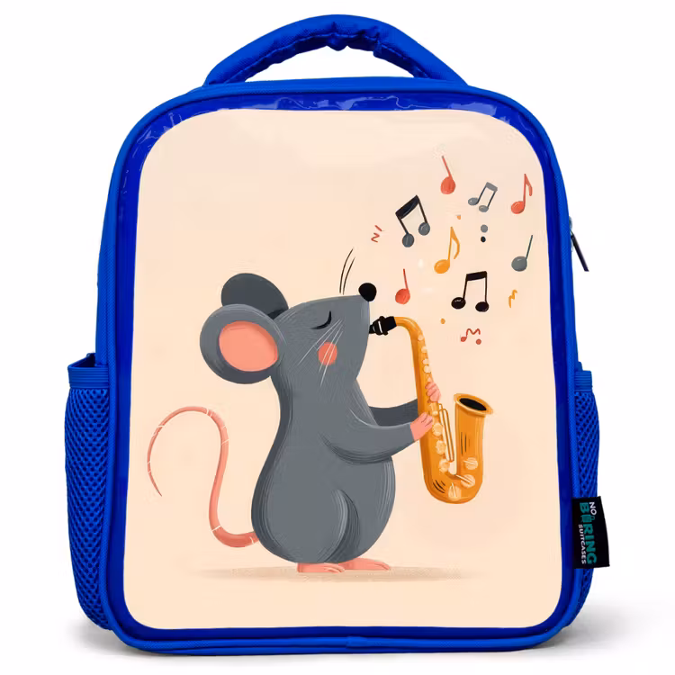 Kinderrugzak - Blauw - Muis - Saxofoon - Muzieknoten — 1