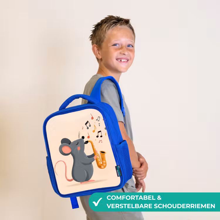 Kinderrugzak - Blauw - Muis - Saxofoon - Muzieknoten — 4