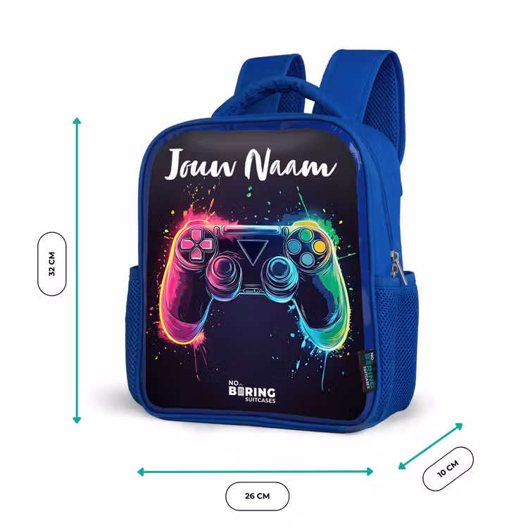 Kinderrugzak met naam - Blauw - Neon - Controller - Verfspatten - Game — 5