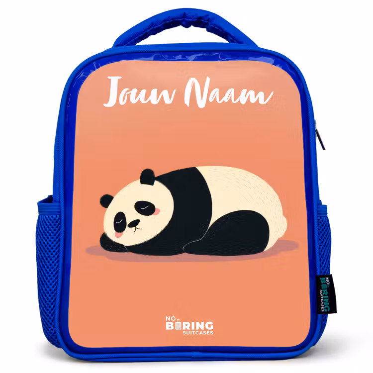 Kinderrugzak met naam - Blauw - Panda - Slapen - Oranje — 1