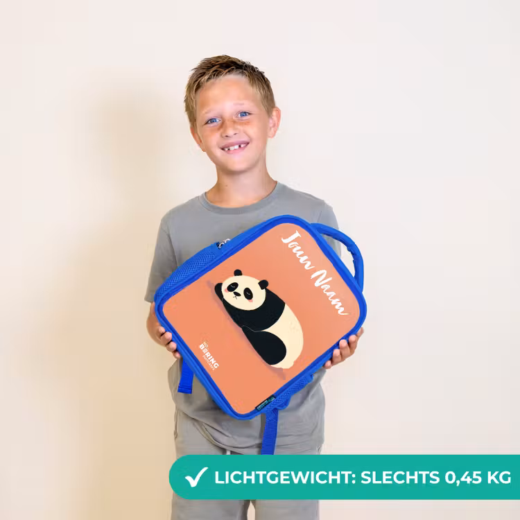 Kinderrugzak met naam - Blauw - Panda - Slapen - Oranje — 2