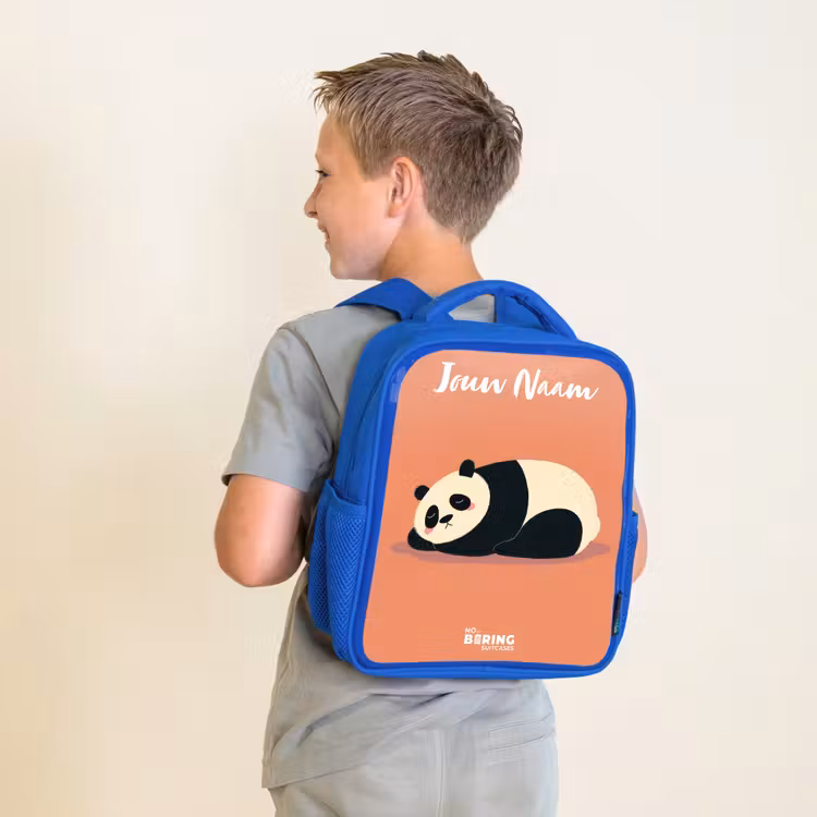 Kinderrugzak met naam - Blauw - Panda - Slapen - Oranje — 3